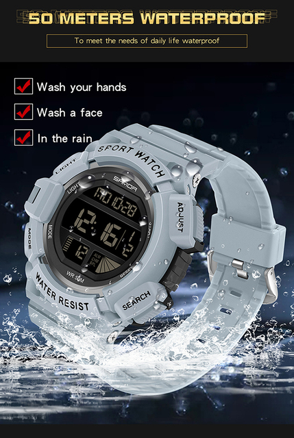 Męski zegarek cyfrowy SANDA 2021 z LED, stoperem i datą - Wianko - 20