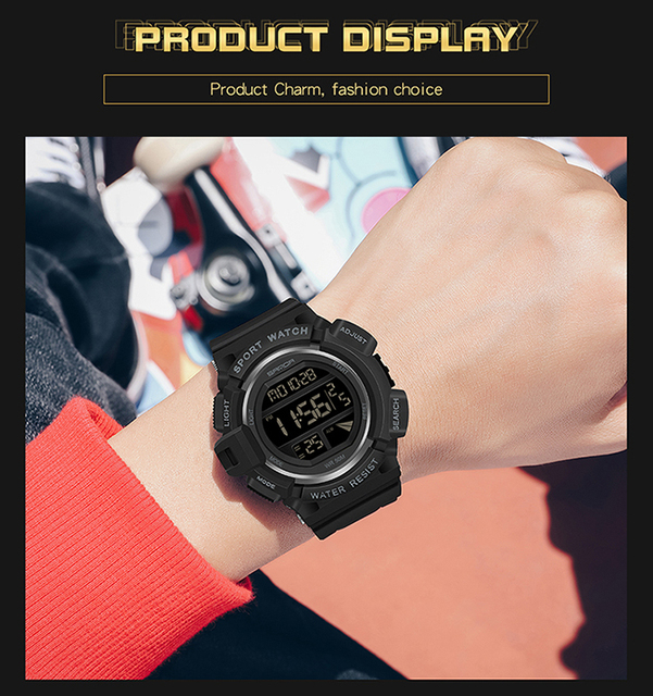 Męski zegarek cyfrowy SANDA 2021 z LED, stoperem i datą - Wianko - 15