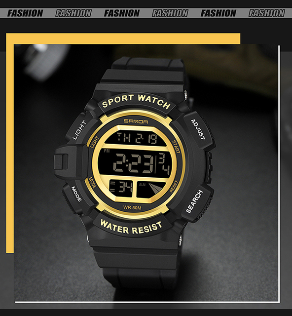 Męski zegarek cyfrowy SANDA 2021 z LED, stoperem i datą - Wianko - 3