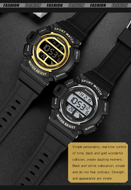 Męski zegarek cyfrowy SANDA 2021 z LED, stoperem i datą - Wianko - 8