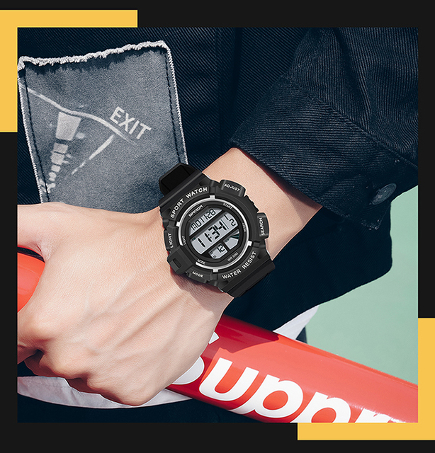 Męski zegarek cyfrowy SANDA 2021 z LED, stoperem i datą - Wianko - 5
