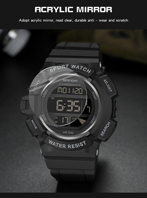 Męski zegarek cyfrowy SANDA 2021 z LED, stoperem i datą - Wianko - 9
