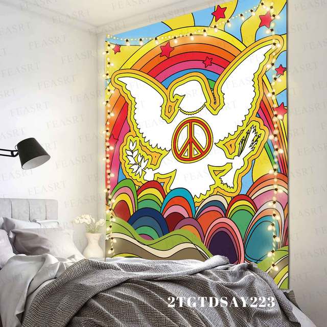 Fantazyjny czeski pokój i Symbol miłości gobelin Hippie Rastas Reggae z laminowanym, kolorowym liściem marihuany na ścianę - Wianko - 4
