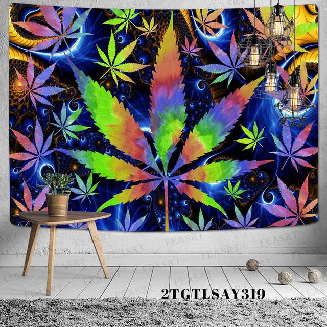 Fantazyjny czeski pokój i Symbol miłości gobelin Hippie Rastas Reggae z laminowanym, kolorowym liściem marihuany na ścianę - Wianko - 5