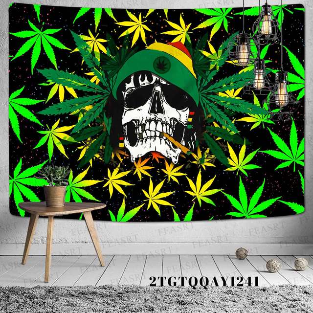 Fantazyjny czeski pokój i Symbol miłości gobelin Hippie Rastas Reggae z laminowanym, kolorowym liściem marihuany na ścianę - Wianko - 30