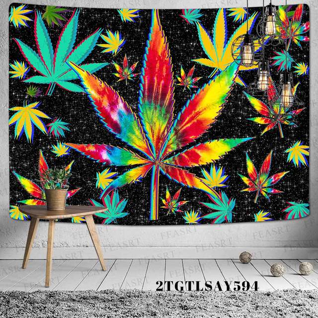 Fantazyjny czeski pokój i Symbol miłości gobelin Hippie Rastas Reggae z laminowanym, kolorowym liściem marihuany na ścianę - Wianko - 8