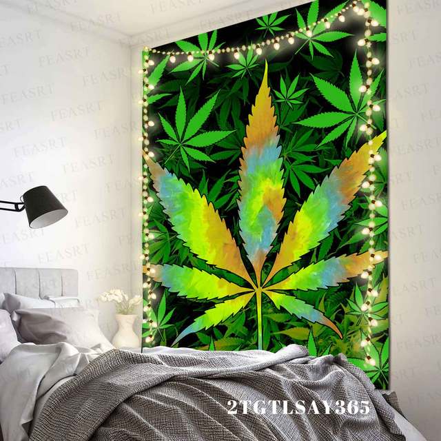 Fantazyjny czeski pokój i Symbol miłości gobelin Hippie Rastas Reggae z laminowanym, kolorowym liściem marihuany na ścianę - Wianko - 7