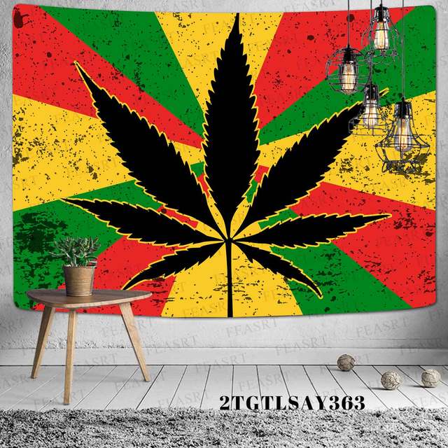 Fantazyjny czeski pokój i Symbol miłości gobelin Hippie Rastas Reggae z laminowanym, kolorowym liściem marihuany na ścianę - Wianko - 6