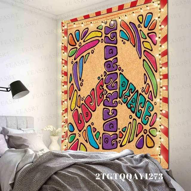 Fantazyjny czeski pokój i Symbol miłości gobelin Hippie Rastas Reggae z laminowanym, kolorowym liściem marihuany na ścianę - Wianko - 34