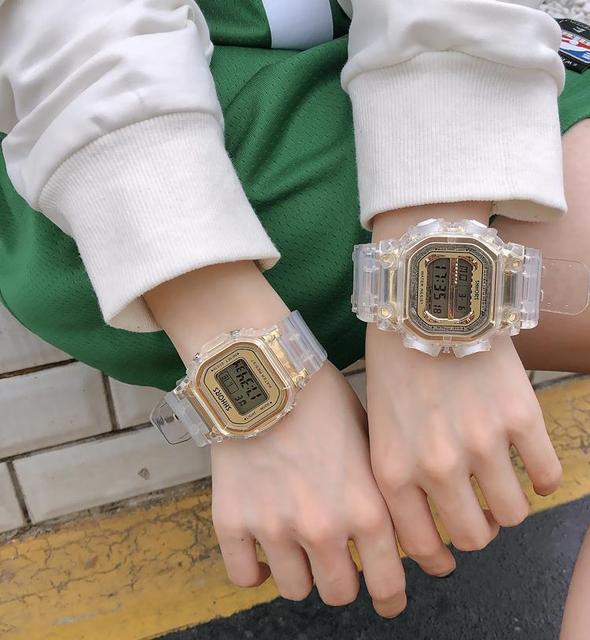 Damski zegarek sportowy elektroniczny kwadratowy, przezroczysty, cyfrowy, Reloj Mujer, dla dzieci (Dropshipping) - Wianko - 1