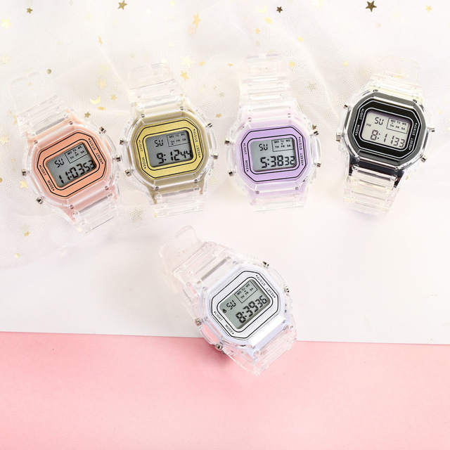 Damski zegarek sportowy elektroniczny kwadratowy, przezroczysty, cyfrowy, Reloj Mujer, dla dzieci (Dropshipping) - Wianko - 8