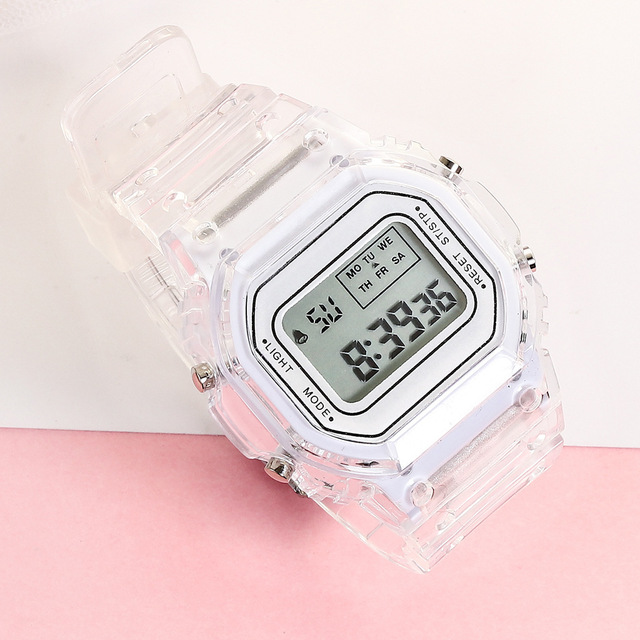Damski zegarek sportowy elektroniczny kwadratowy, przezroczysty, cyfrowy, Reloj Mujer, dla dzieci (Dropshipping) - Wianko - 9