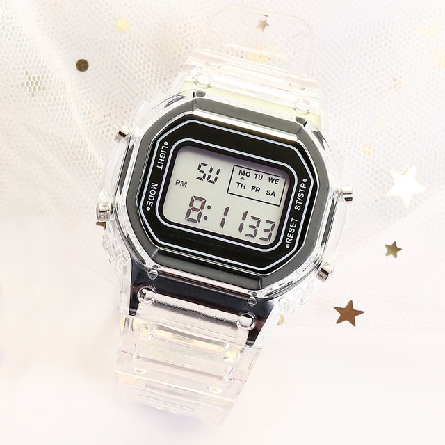 Damski zegarek sportowy elektroniczny kwadratowy, przezroczysty, cyfrowy, Reloj Mujer, dla dzieci (Dropshipping) - Wianko - 11