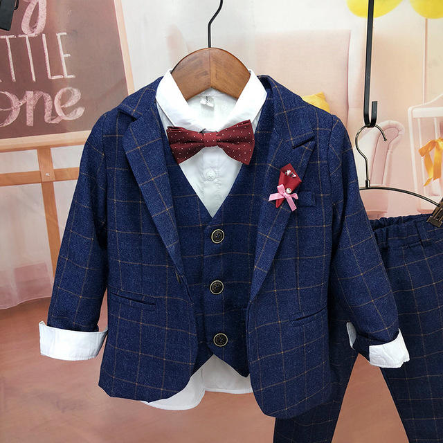 Garnitur dziecięcy w kratę dziecięce koreańskie zestaw spodnie koszula kamizelka 4 częściowy zestaw ubrań na oficjalne okazje dla chłopców - Wianko - 4