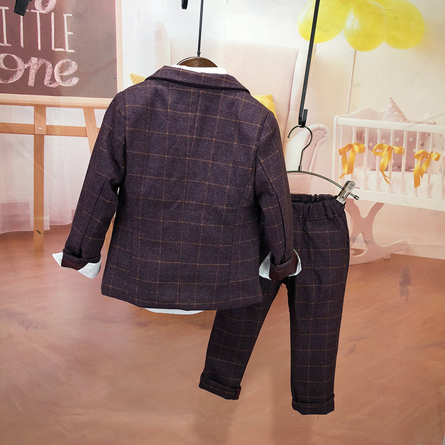 Garnitur dziecięcy w kratę dziecięce koreańskie zestaw spodnie koszula kamizelka 4 częściowy zestaw ubrań na oficjalne okazje dla chłopców - Wianko - 10