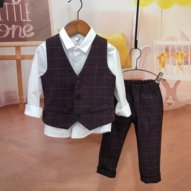 Garnitur dziecięcy w kratę dziecięce koreańskie zestaw spodnie koszula kamizelka 4 częściowy zestaw ubrań na oficjalne okazje dla chłopców - Wianko - 11