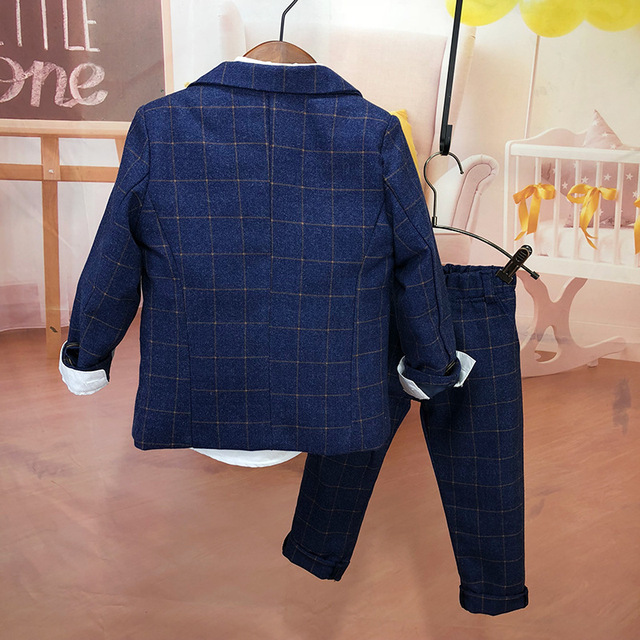Garnitur dziecięcy w kratę dziecięce koreańskie zestaw spodnie koszula kamizelka 4 częściowy zestaw ubrań na oficjalne okazje dla chłopców - Wianko - 7