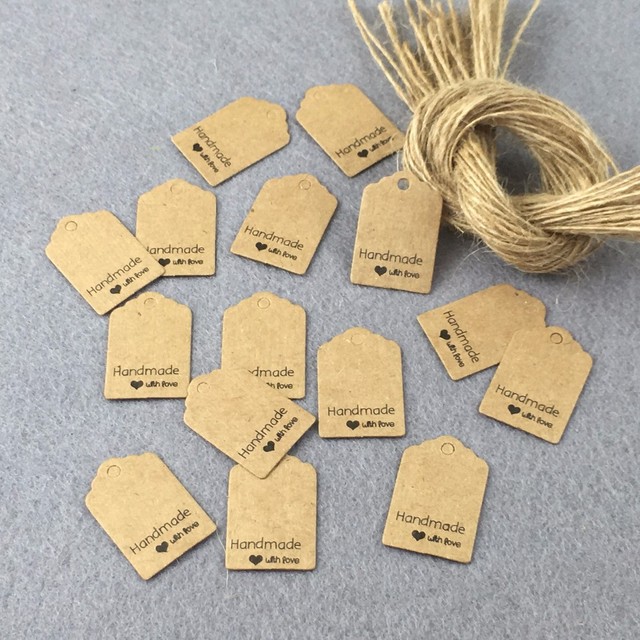 Etykiety zawieszki do pakowania biżuterii: 500 sztuk ręcznie wykonanych tagów + struny + karteczki DIY z logo - Wianko - 1