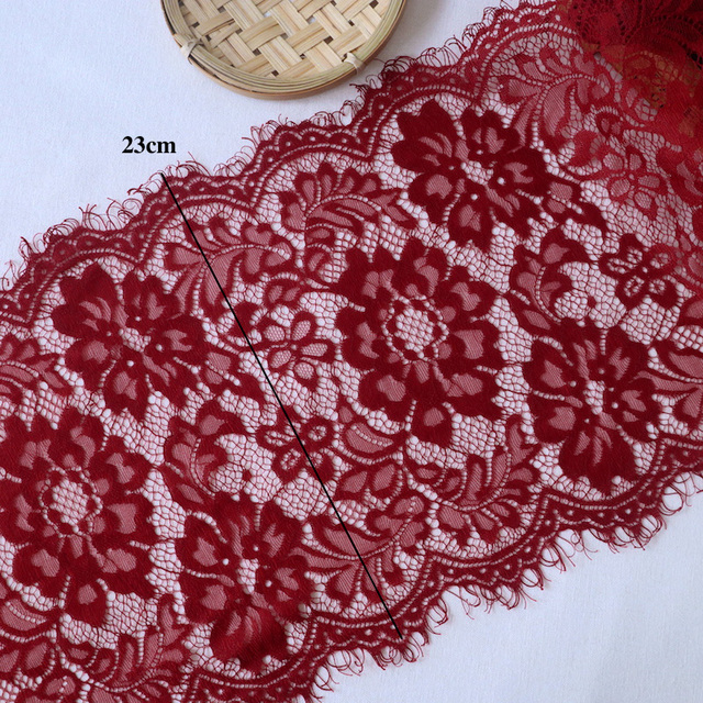 Purplish czerwone rzęsy koronki wykończenia tkaniny - 3 metry/partia, 23cm szerokość, do DIY rzemiosła, suknia ślubna, odzież, biustonosz, ręczne wykonanie - Wianko - 1