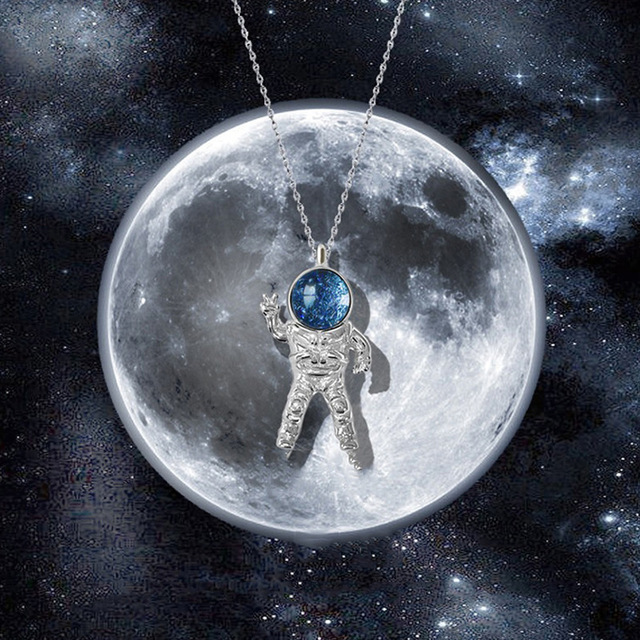 Naszyjnik para srebro posrebrzane Platinum astronauta wisiorek srebro 925 osobowość planeta X83 - Wianko - 3