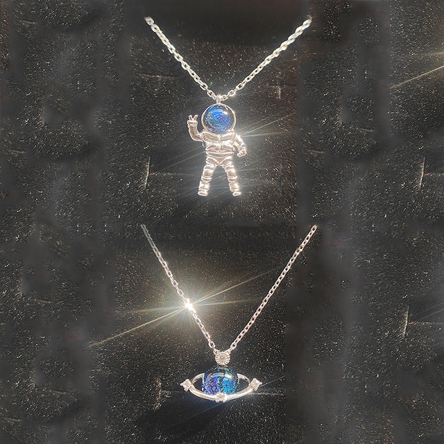 Naszyjnik para srebro posrebrzane Platinum astronauta wisiorek srebro 925 osobowość planeta X83 - Wianko - 6