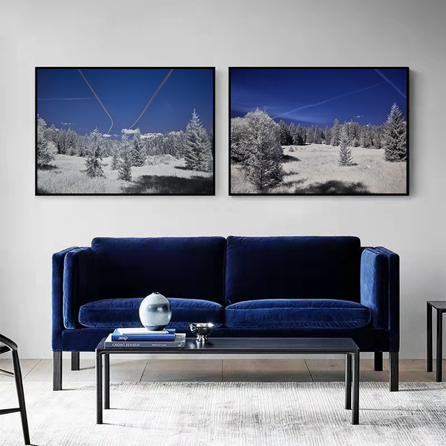 Obraz dekoracyjny - Głęboki błękit nieba - Las górski - Poziomy widok lasu - Wianko - 6