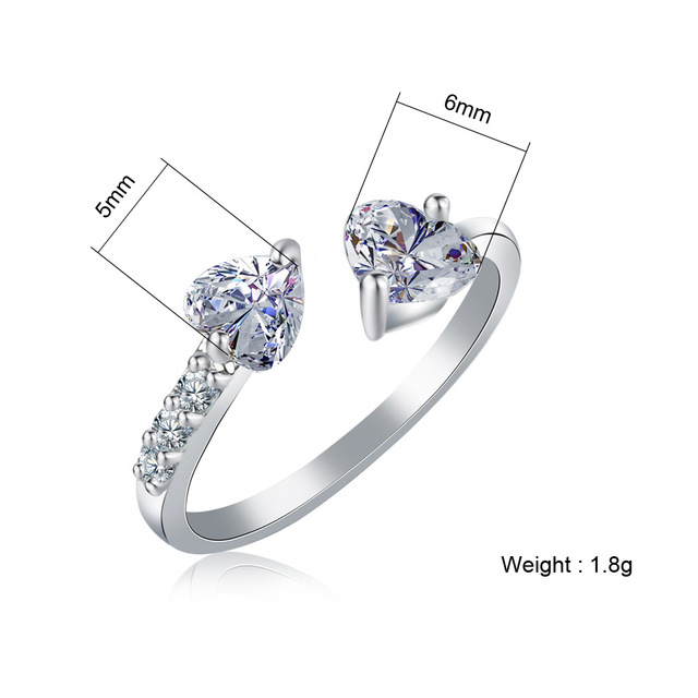 Pierścień serce z kryształem i cyrkoniami w stylu vintage, posrebrzany, dla kobiet - Wianko - 1
