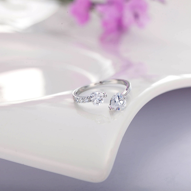 Pierścień serce z kryształem i cyrkoniami w stylu vintage, posrebrzany, dla kobiet - Wianko - 8