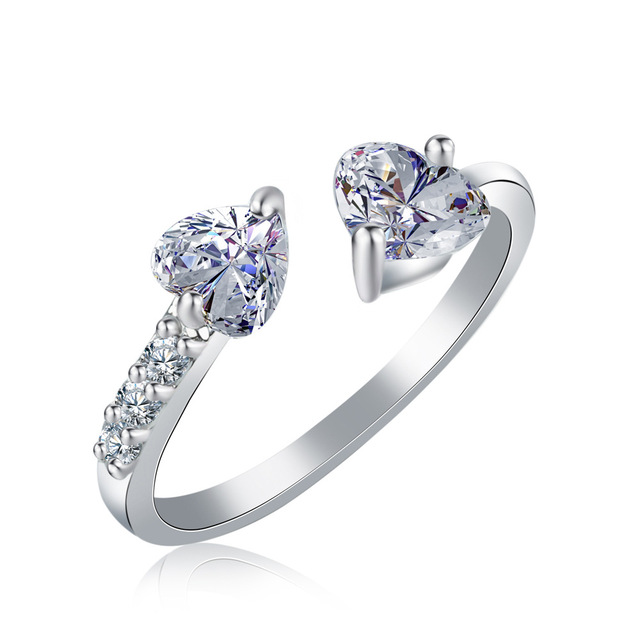Pierścień serce z kryształem i cyrkoniami w stylu vintage, posrebrzany, dla kobiet - Wianko - 4