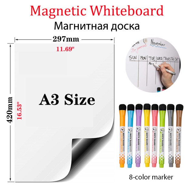 Miękka tablica magnetyczna Dry Wipe A3 - biała tablica do pisania i przypominania memo na lodówkę, w biurze i w kuchni - Wianko - 1