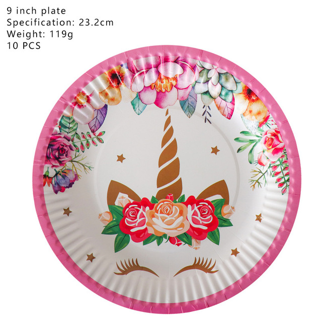 Nowy różowy-brązowy jednorożec z dekoracjami urodzinowymi dla dzieci - zestaw stołowy, balony, prezent - Wianko - 4