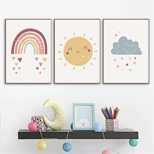 Plakat Słońce Gwiazda Chmura Rainbow – Druk na Płótnie – Wystrój Pokoju Dziecięcego - Wianko - 4