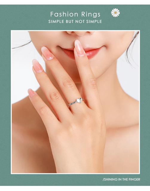 Modian pierścionek z autentycznym srebrem 925, prosty design, błyszczący łańcuch, elegancka biżuteria serca dla kobiet - Wianko - 3