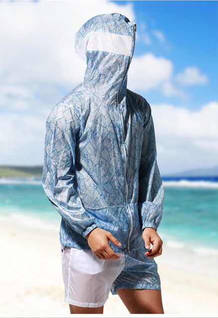 Strój sportowy męski z długim rękawem, doskonale przepuszczający powietrze - koszula rashguard z ochroną UV dla surferów i plażowiczów, kolor czarny z kapturem - Wianko - 4