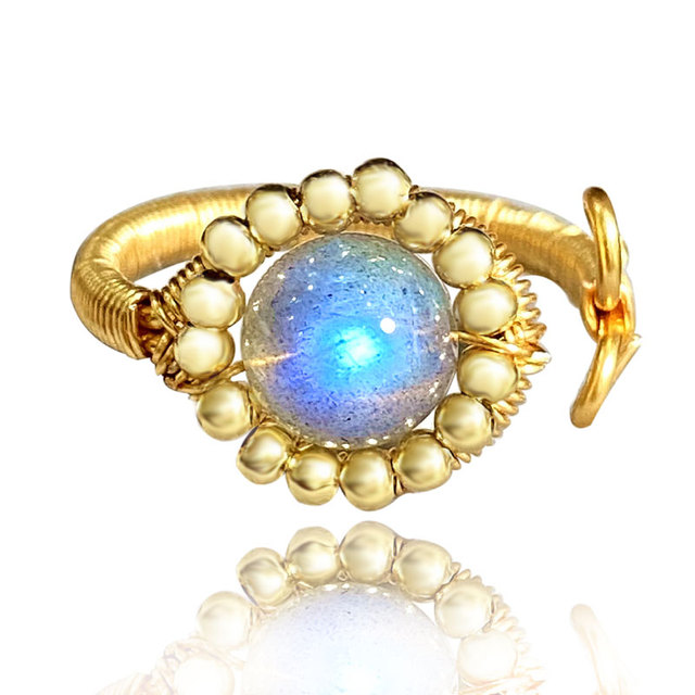 Pierścionek dla kobiet z naturalnym labrador kamieniem, wykonany z 925 srebra, złoty kolor - Wianko - 4