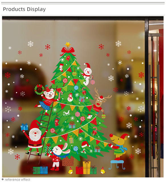 DIY Świąteczne naklejki na szkło - święty mikołaj, drzewo, płatki śniegu do salonu i sklepu - Wianko - 7