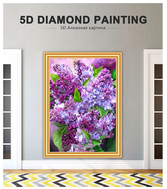Diamentowa mozaika 5D - Kwiatowy haft krzyżykowy lilia, fiolet - Zestaw do szycia obrazu z kryształkami diamentowymi - Wianko - 5