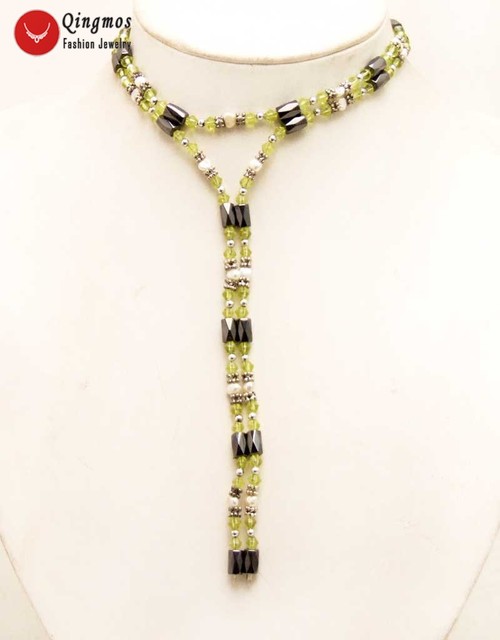 Bransoletka perłowa z hematytu Qingmos, 4-5mm, biel barokowa z zielonym kryształem, 36'' - Wianko - 28