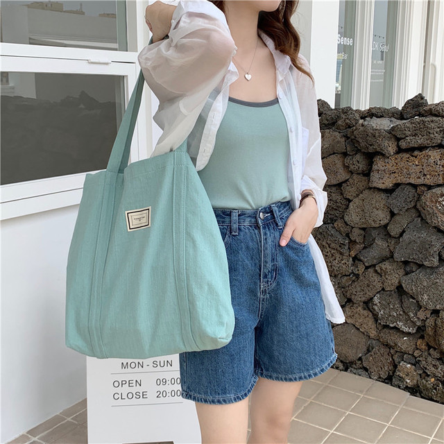 Płócienna bawełniana torba na ramię dla kobiet - prosta, pojemna torba na zakupy, książki i akcesoria eko-friendly - Wianko - 19