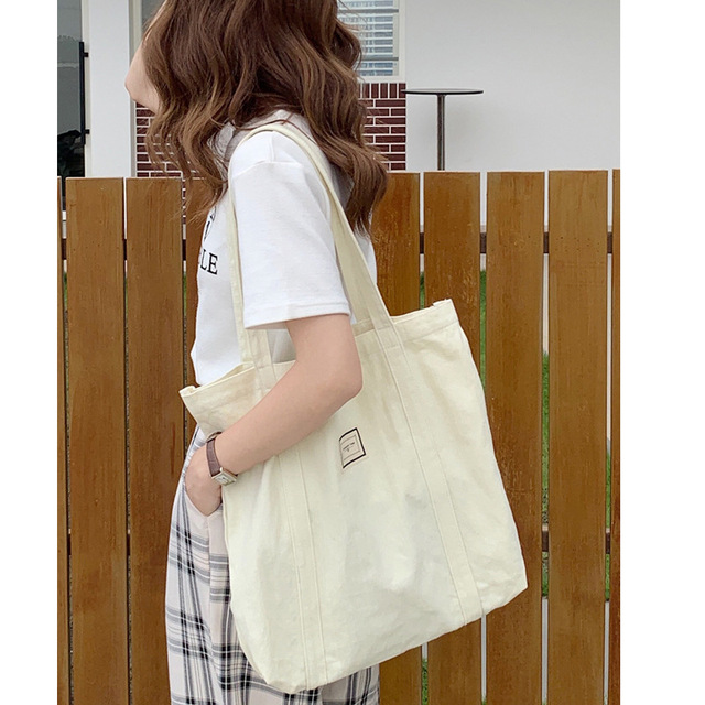 Płócienna bawełniana torba na ramię dla kobiet - prosta, pojemna torba na zakupy, książki i akcesoria eko-friendly - Wianko - 8