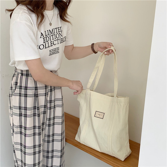 Płócienna bawełniana torba na ramię dla kobiet - prosta, pojemna torba na zakupy, książki i akcesoria eko-friendly - Wianko - 2