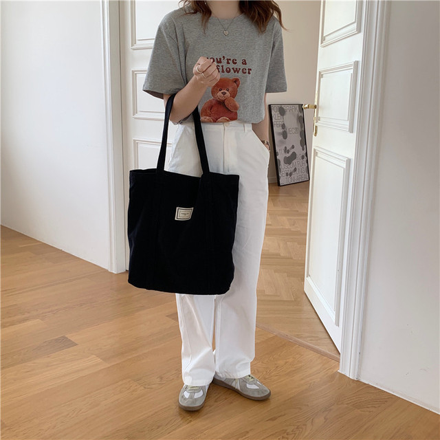 Płócienna bawełniana torba na ramię dla kobiet - prosta, pojemna torba na zakupy, książki i akcesoria eko-friendly - Wianko - 14