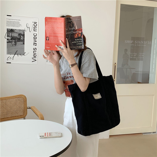 Płócienna bawełniana torba na ramię dla kobiet - prosta, pojemna torba na zakupy, książki i akcesoria eko-friendly - Wianko - 16