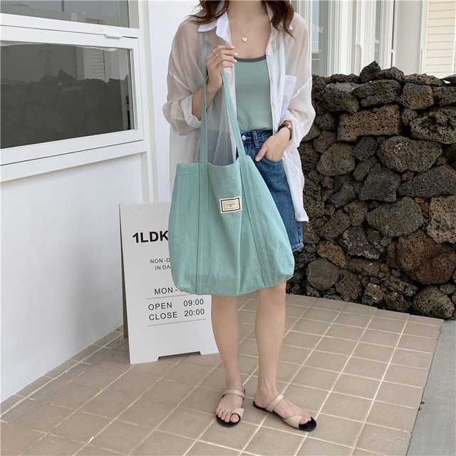 Płócienna bawełniana torba na ramię dla kobiet - prosta, pojemna torba na zakupy, książki i akcesoria eko-friendly - Wianko - 11