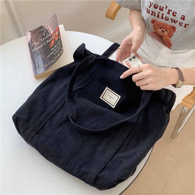 Płócienna bawełniana torba na ramię dla kobiet - prosta, pojemna torba na zakupy, książki i akcesoria eko-friendly - Wianko - 27
