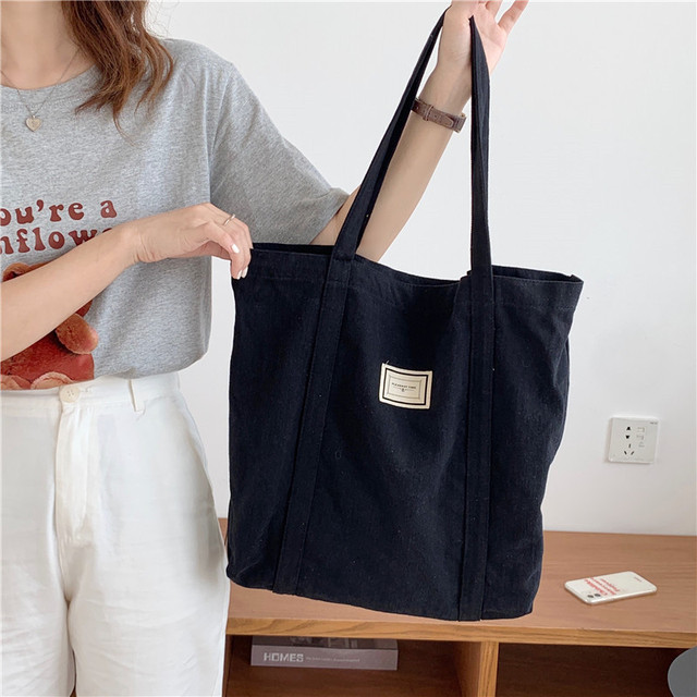 Płócienna bawełniana torba na ramię dla kobiet - prosta, pojemna torba na zakupy, książki i akcesoria eko-friendly - Wianko - 3