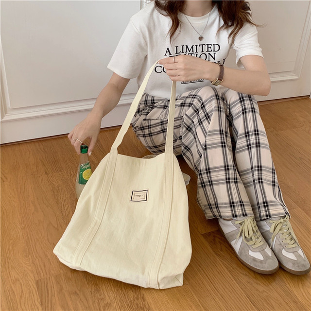 Płócienna bawełniana torba na ramię dla kobiet - prosta, pojemna torba na zakupy, książki i akcesoria eko-friendly - Wianko - 4