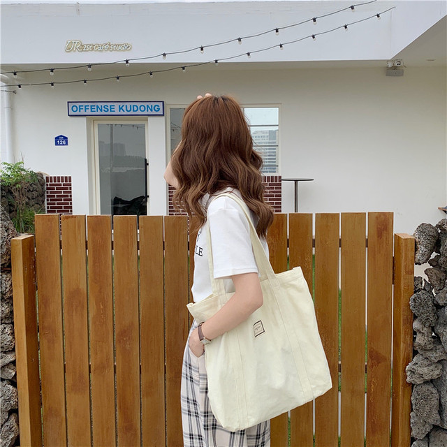 Płócienna bawełniana torba na ramię dla kobiet - prosta, pojemna torba na zakupy, książki i akcesoria eko-friendly - Wianko - 24