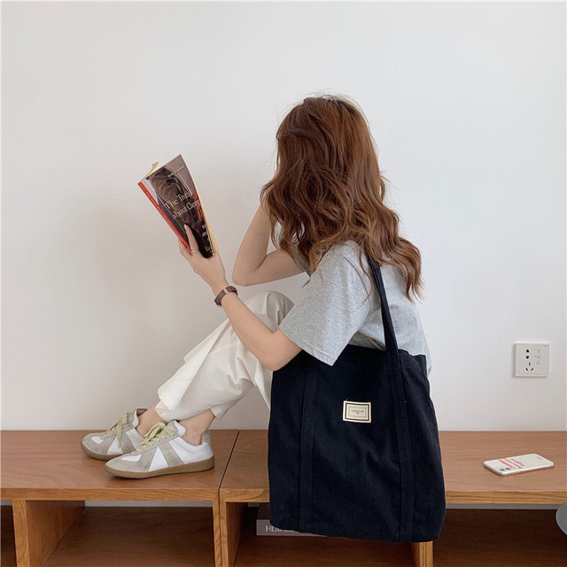 Płócienna bawełniana torba na ramię dla kobiet - prosta, pojemna torba na zakupy, książki i akcesoria eko-friendly - Wianko - 6