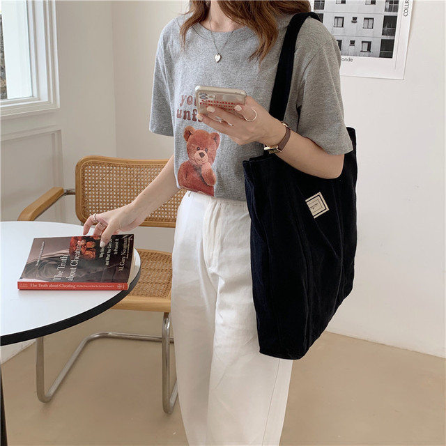 Płócienna bawełniana torba na ramię dla kobiet - prosta, pojemna torba na zakupy, książki i akcesoria eko-friendly - Wianko - 25